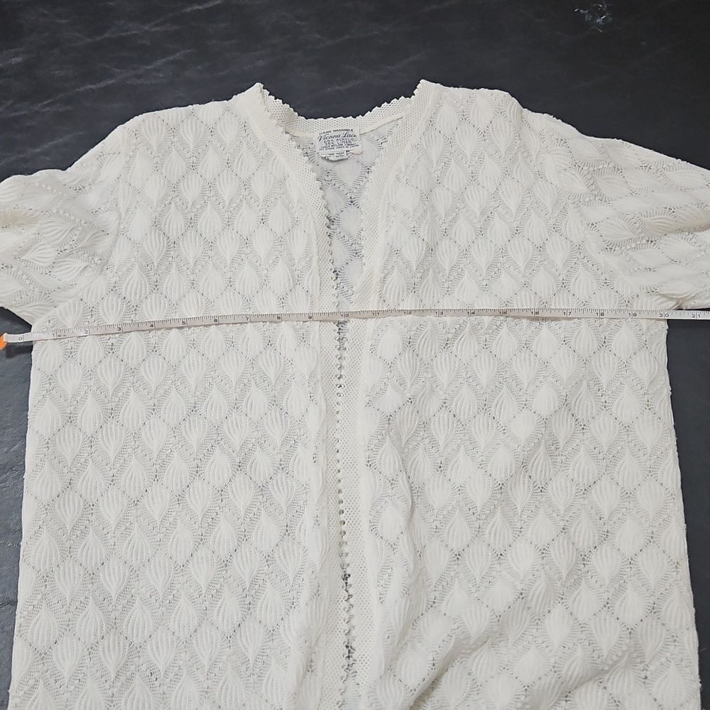 Vienna Lace Made in Japan White Pointelle Cardigan Sheer Lined L Cottagecore - Picture 6 of 10